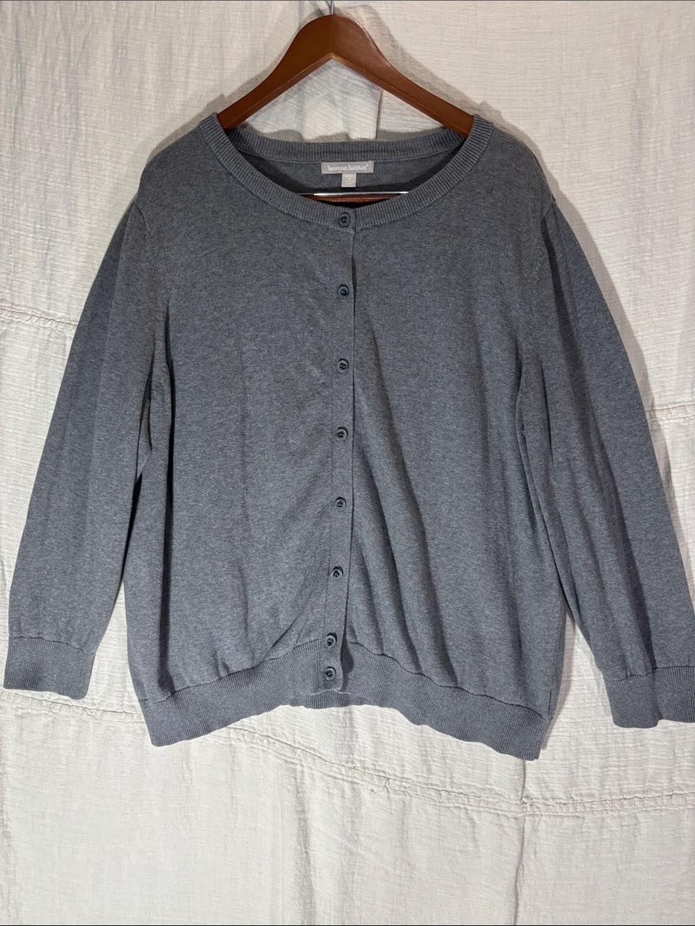Woman Within Gray Cotton Button-Front Cardigan Sweater Plus Size 1X 22/24